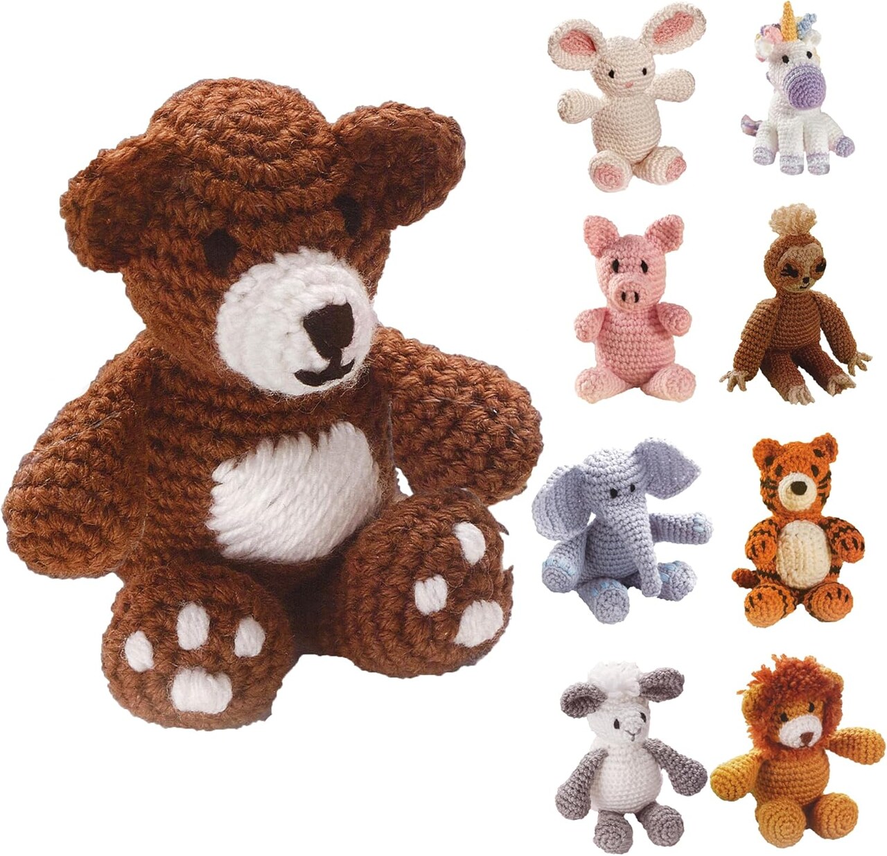 Little Crochet Friend Animals Crochet Kit, Bear, 8", Complete Kit, Learn to Animal Starter Kit for All Ages, Includes Instructions, DIY Amigurumi Kits